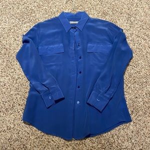 Zoe + Sam blue silk blouse.